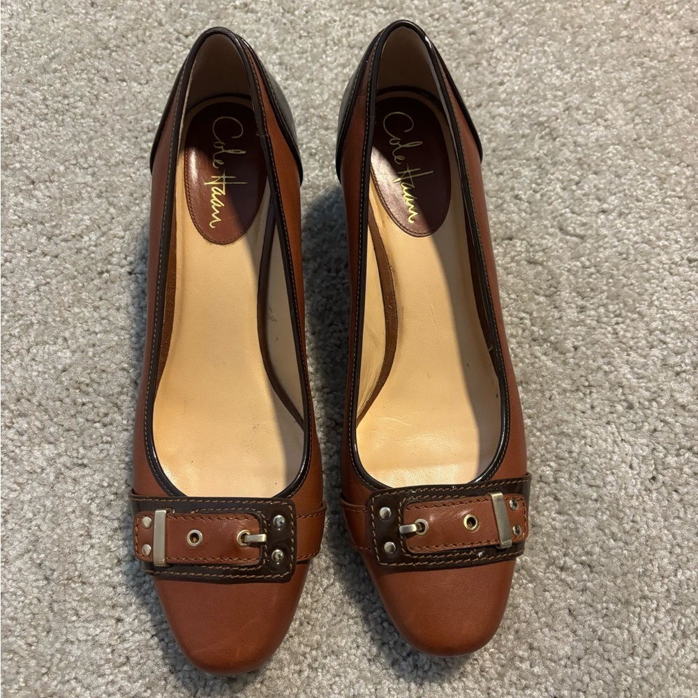 Cole Haan Women's Tan Leather Buckle Heels